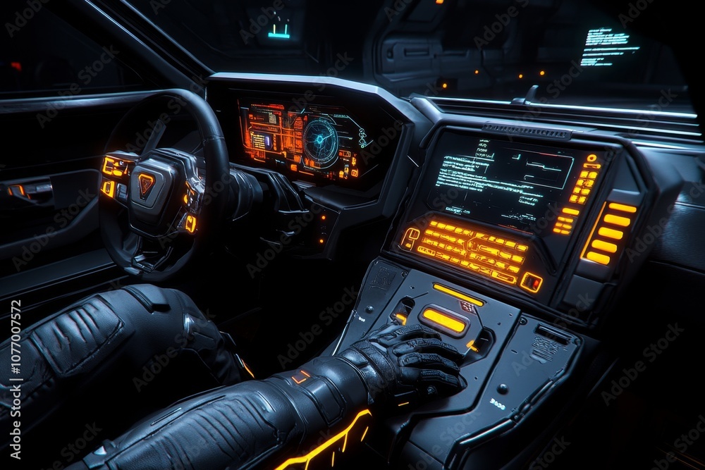 Poster a cyberpunk keyboard with neon-colored keys, metallic textures, and glowing lights, set in a dark, f