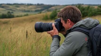 A photographer reviews the focus settings on their camera before shooting a fast-moving subject,