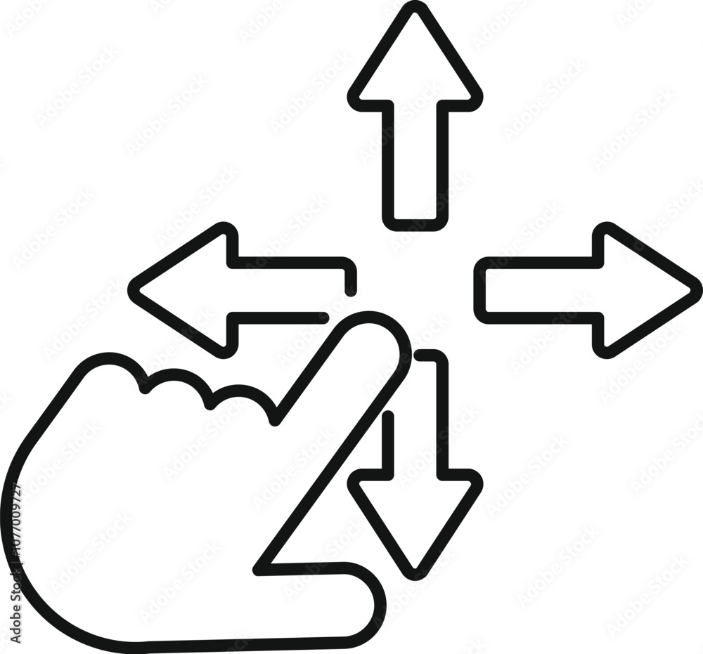 Poster finger selecting from multiple directions, indicating navigation or selection on a touch screen