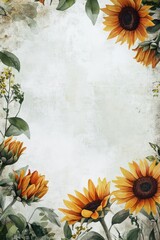 Fototapeta premium Rustic Sunflower Bouquet. Hand-Painted Watercolor Floral Frame with a Vintage Touch