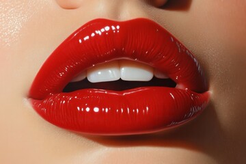 Obraz premium A hyper-realistic close-up of lips in a kiss, capturing fine details, textures, and soft lighting