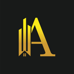 Building appartement logo design with golden gradient and concept letter a