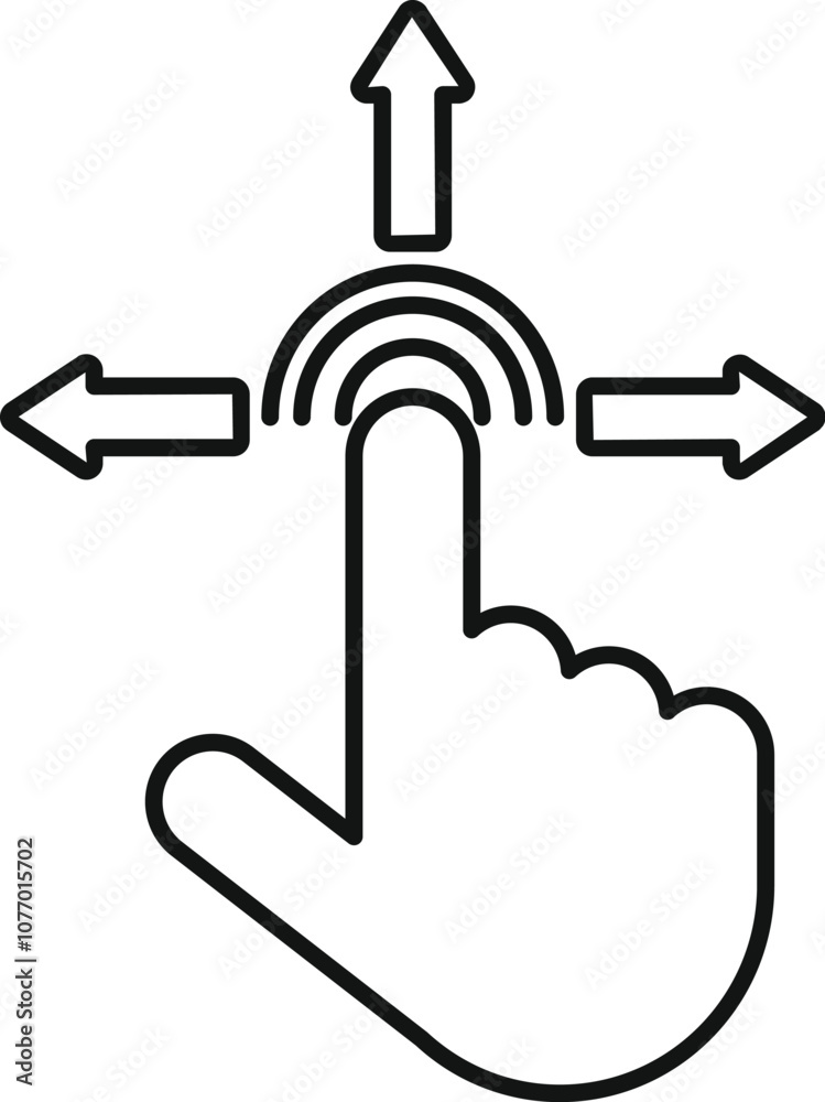 Poster finger activating a multi directional touch screen control, symbolizing navigation and user interfac