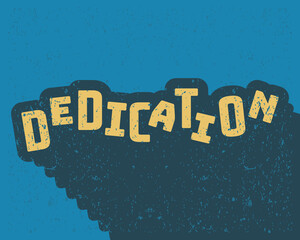 Long shadow text effect typography flat design dedication with grunge effect in blue color retro style. Lettering vector illustration. Suitable for wall art decoration