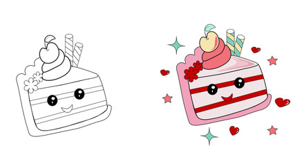  Funny cake with eyes. Children's picture. Coloring book for children.