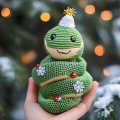 Amigurumi snake new year tree snowflakes