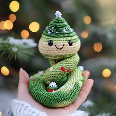Amigurumi snake new year tree snowflakes