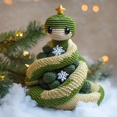 Amigurumi snake new year tree snowflakes
