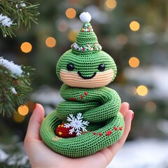 Amigurumi snake new year tree snowflakes