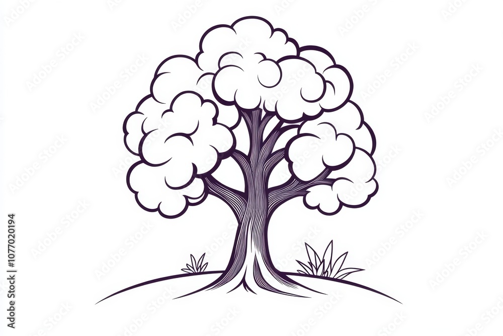 Poster minimalist line drawing of a tree with simple, clean lines, capturing the essence of nature on a whi