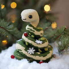 Amigurumi snake new year tree snowflakes