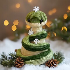 Amigurumi snake new year tree snowflakes