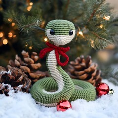 Amigurumi snake new year tree snowflakes