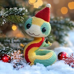 Amigurumi snake new year tree snowflakes