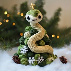 Amigurumi snake new year tree snowflakes