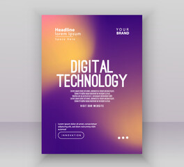 Obraz premium Poster brochure cover banner presentation layout template, Technology digital futuristic internet network pink blue purple gradient background, Abstract cyber future tech, Ai big data business vector