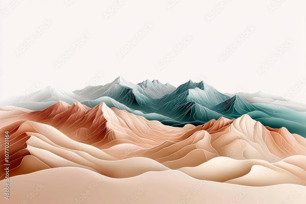 Aufkleber Outline of a mountain range in soft pastel colors, with only a few lines depicting peaks and valleys in a minimalist style