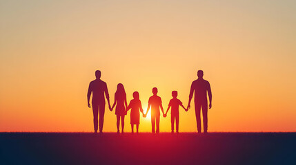 Fototapeta premium 3D Family Holding Hands Minimalist Image Copy Space Horizon Soft Colors Ideal Banners Family Unity Parenting Future Planning