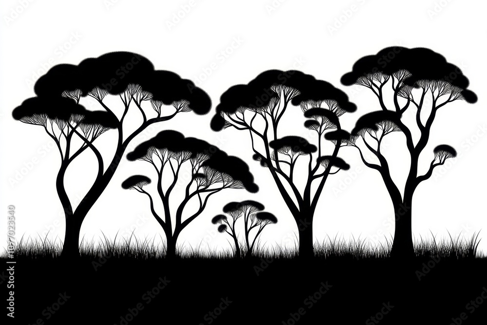 Poster Simple silhouette of a forest landscape with a few clean lines and abstract tree shapes