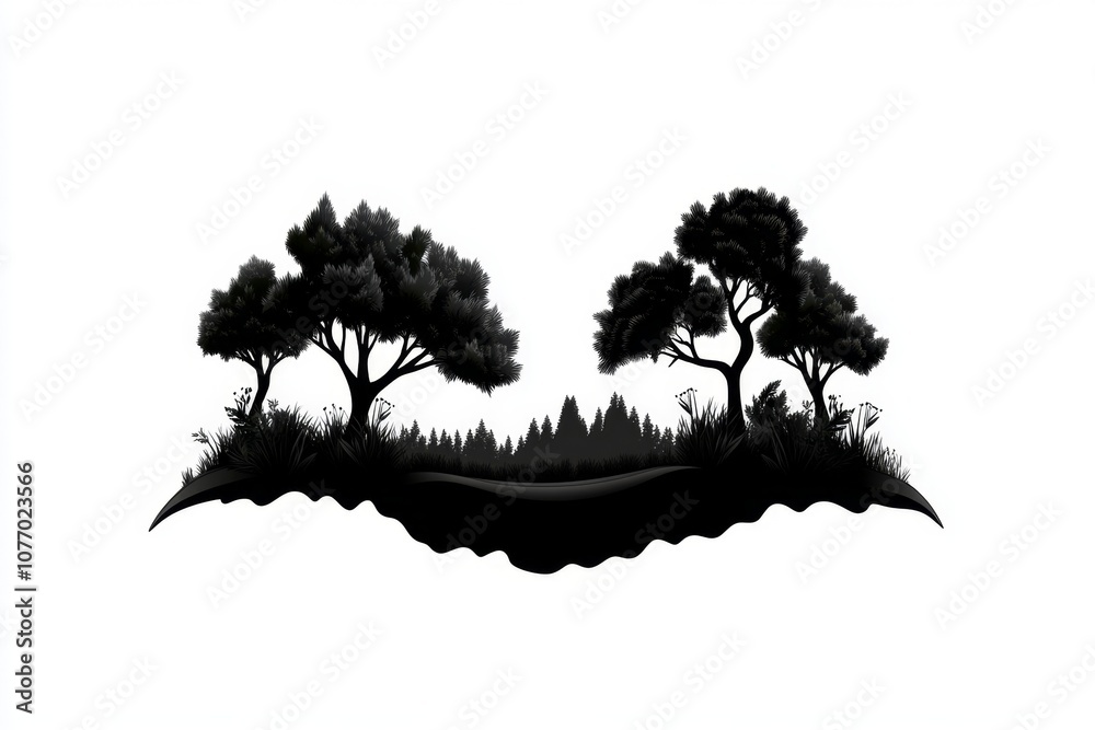 Poster Simple silhouette of a forest landscape with a few clean lines and abstract tree shapes