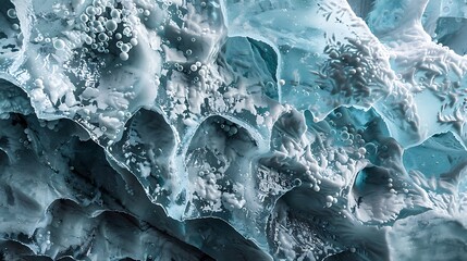 Obraz premium A detailed view of a glacier's ice, capturing the intricate cracks and bubbles within the frozen mass.