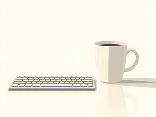 Flat Glossy Background Keyboard Coffee Mug Copy Space Simple Desk Stationery Camera Focus Work Comfort Remote Working Setups Vector Illustration Smart Business Tone