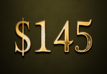 Old gold effect of 145 dollars with 3D glossy style Mockup.