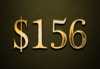 Old gold effect of 156 dollars with 3D glossy style Mockup.