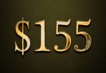 Old gold effect of 155 dollars with 3D glossy style Mockup.