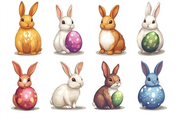 Obraz premium Rabbit and easter eggs frame watercolor mammal animal plant Cartoon bunny elements Cute bunny footprint trail paws ears and Funny bunnies head muzzle easter pattern rabbits and bunny free vector