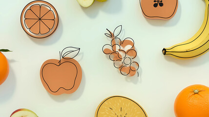 Minimalistic bright illustration of fruits. Food art