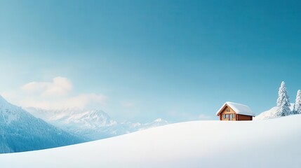 Blank cabin rental sign in snowy mountains, perfect for branding, winter travel graphic space, resort style
