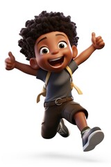 Obraz premium Little kid black boy jumping smiling cartoon toy.