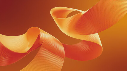 A vibrant abstract composition featuring flowing orange ribbons gracefully twisting through a warm...