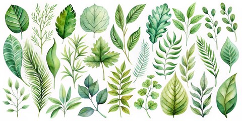 Watercolor Green Leaves Collection, Botanical Illustration, Leaf Clipart ,watercolor, botanical