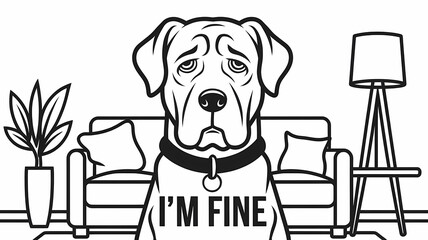 Funny dog ​​with the inscription. I'm fine. Animal art.