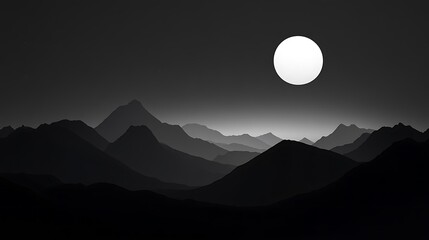A large, bright moon hangs over a mountain range. The mountains are dark silhouettes against the night sky.