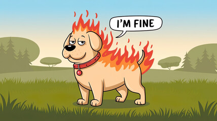 Funny dog ​​with the inscription. I'm fine. Animal art.
