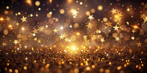 Obraz premium Golden Glitter with Falling Stars, Abstract Background, Celebration , bokeh, starry night