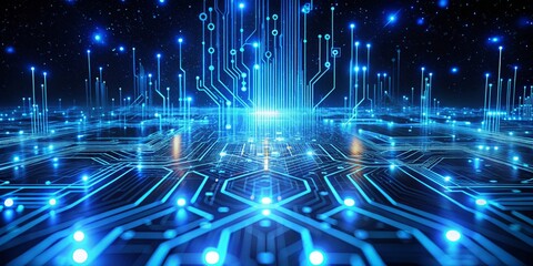 Obraz premium Glowing Blue Circuit Board Abstract, Technology, Digital ,technology, digital