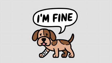 Funny dog ​​with the inscription. I'm fine. Animal art.