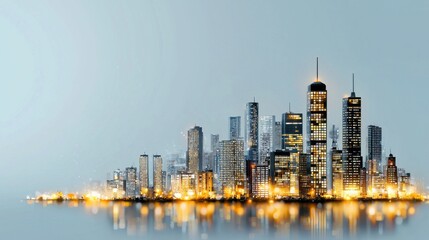 Naklejka premium Explore the comprehensive digital smart city network representation against a clean light background for enhanced urban planning