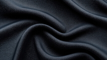 Fototapeta premium Close-up of dark textured fabric with smooth, flowing folds creating an elegant, sophisticated pattern. The image highlights the material's surface detail and soft draping.