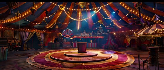 Dynamic 3D Circus Scene with Podium and Spotlight for Event Promotion
