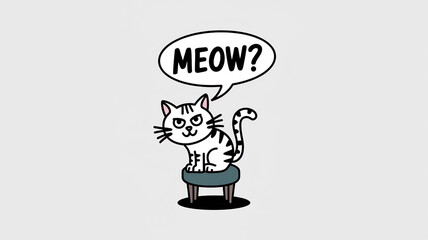 Funny cat with the inscription Meow. Animal art.