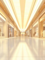 Obraz premium Luxurious modern shopping mall interior with blurred bright walkway for product display