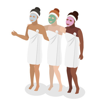 three women spa day facial masks clip art preview