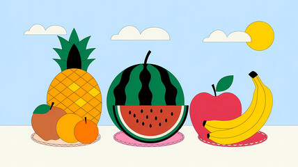 Minimalistic bright illustration of fruits. Food art