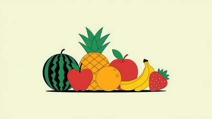 Minimalistic bright illustration of fruits. Food art