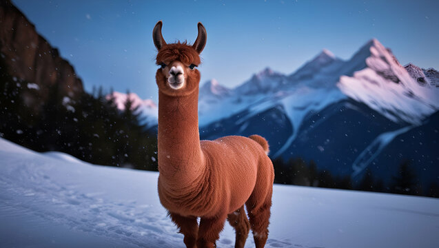 Liama on Snow Mountains, National Animal's, Generative Ai